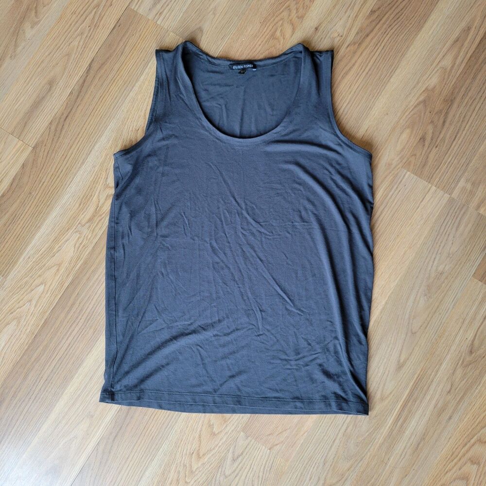 Eileen Fisher Charcoal Gray Scoop Neck Tank Top Jersey Knit Size S Lagenlook